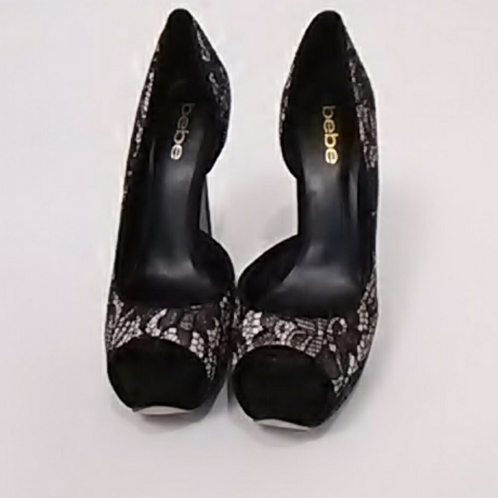 Bebe Black Lace Open-toe Heels